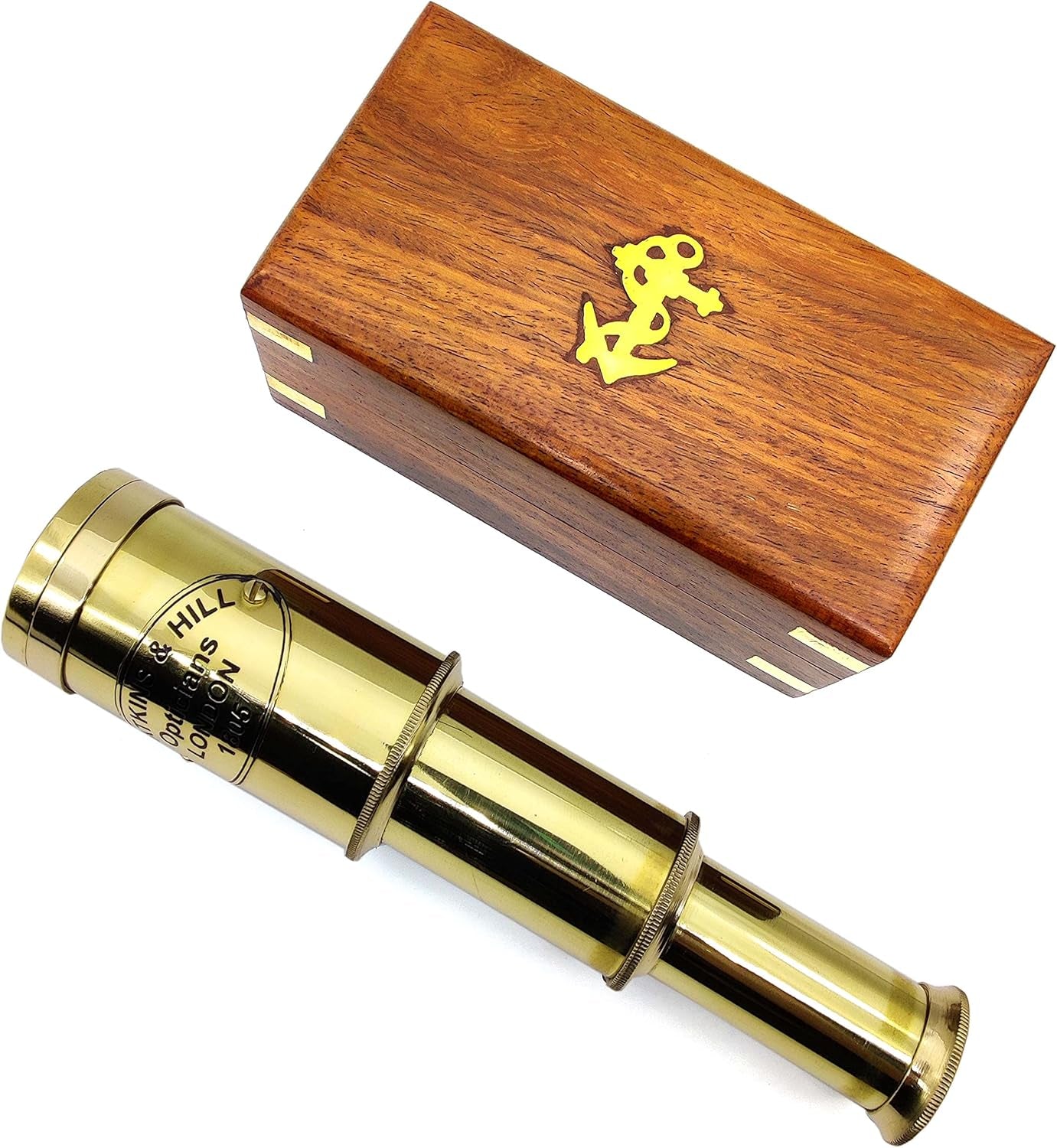 Nautical Brass Spyglass Telescope with Wooden Box