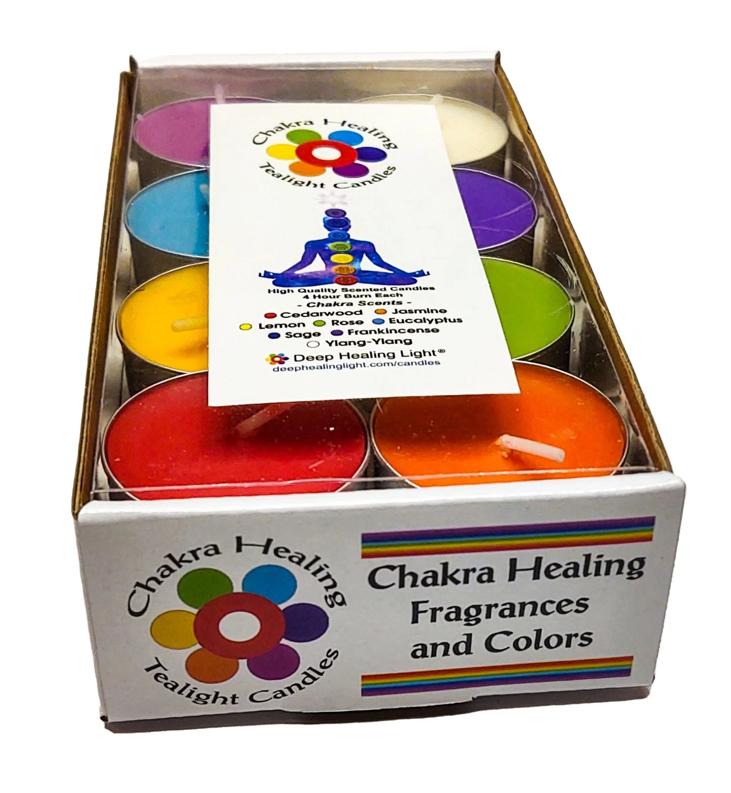 Chakra Scented and Colored Tealight Candles (16 Pc) with 8 Fragrances and Colors 