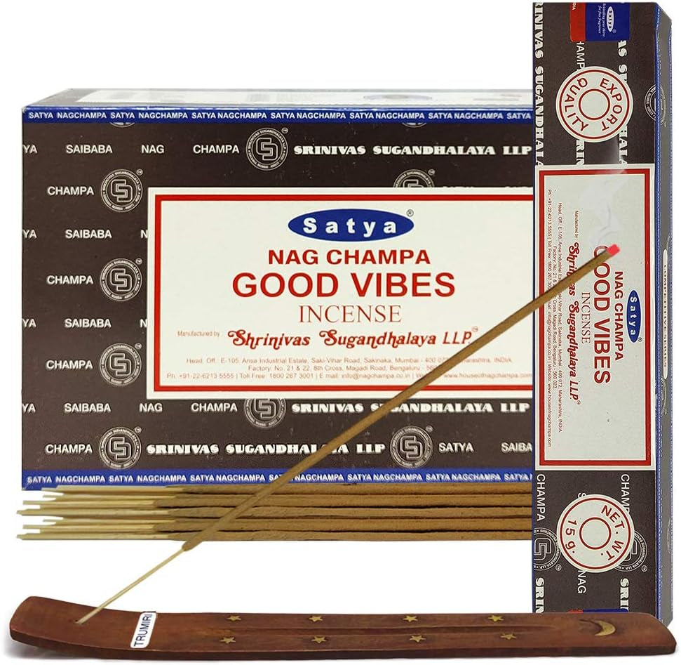 Good Vibes Incense Sticks and Incense Stick Holder Bundle