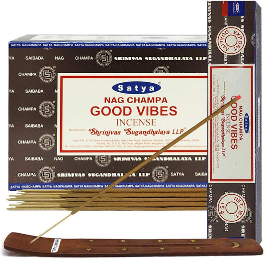 Good Vibes Incense Sticks and Incense Stick Holder Bundle
