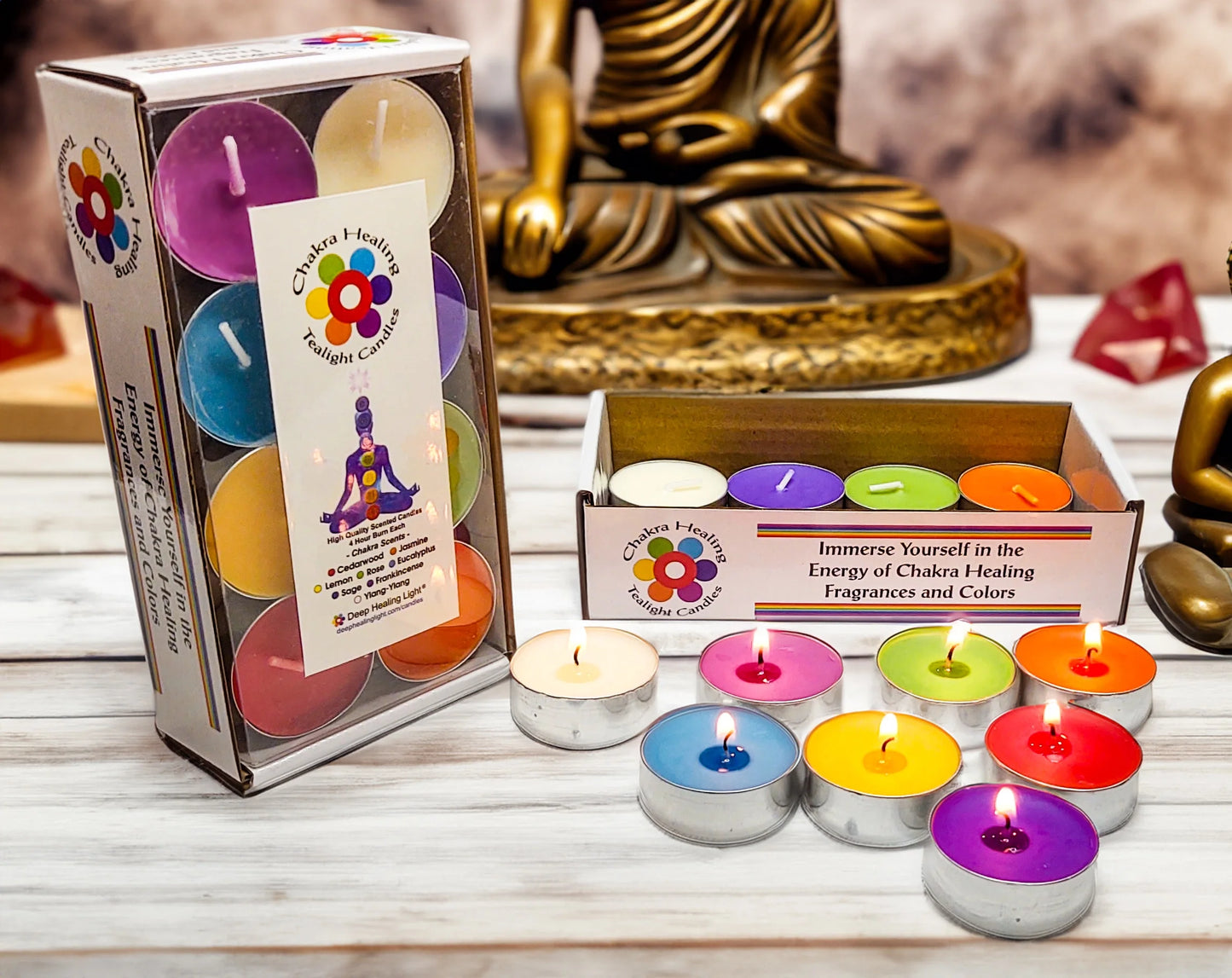 Chakra Scented and Colored Tealight Candles (16 Pc) with 8 Fragrances and Colors 