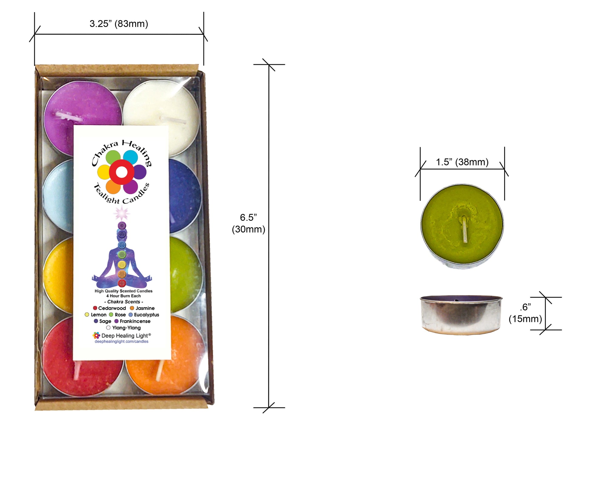Chakra Scented and Colored Tealight Candles (16 Pc) with 8 Fragrances and Colors 