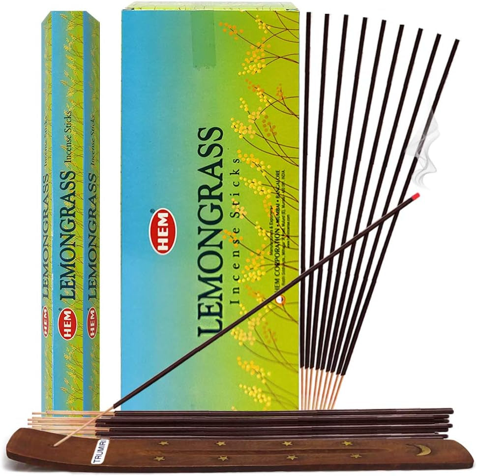 Lemongrass Incense Sticks and Incense Stick Holder Bundle 