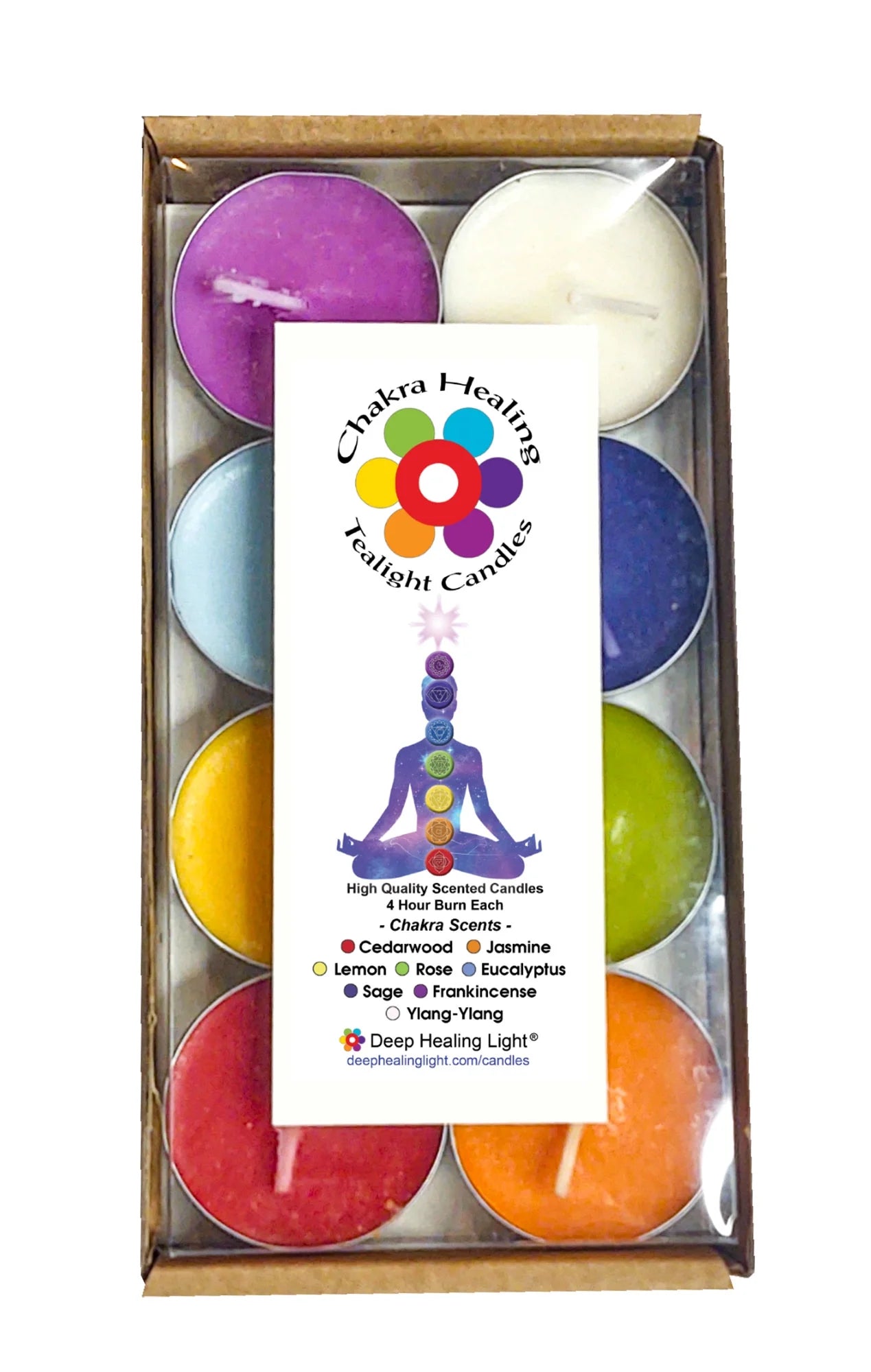 Chakra Scented and Colored Tealight Candles (16 Pc) with 8 Fragrances and Colors 