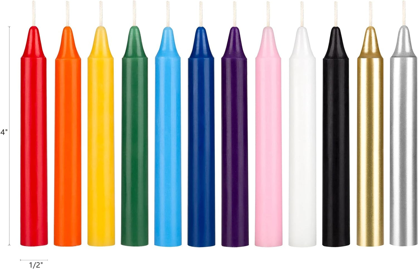 Multicolored 12 Pcs Unscented  Handcrafted Wax Candle 4 Inch X 1/2 Inch