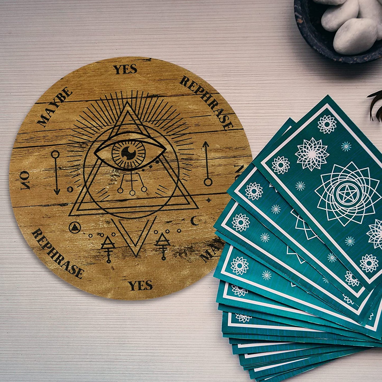 Wooden Divination Pendulum Crystal Necklace and Metaphysical Message Board Kit, 3.9 Inch