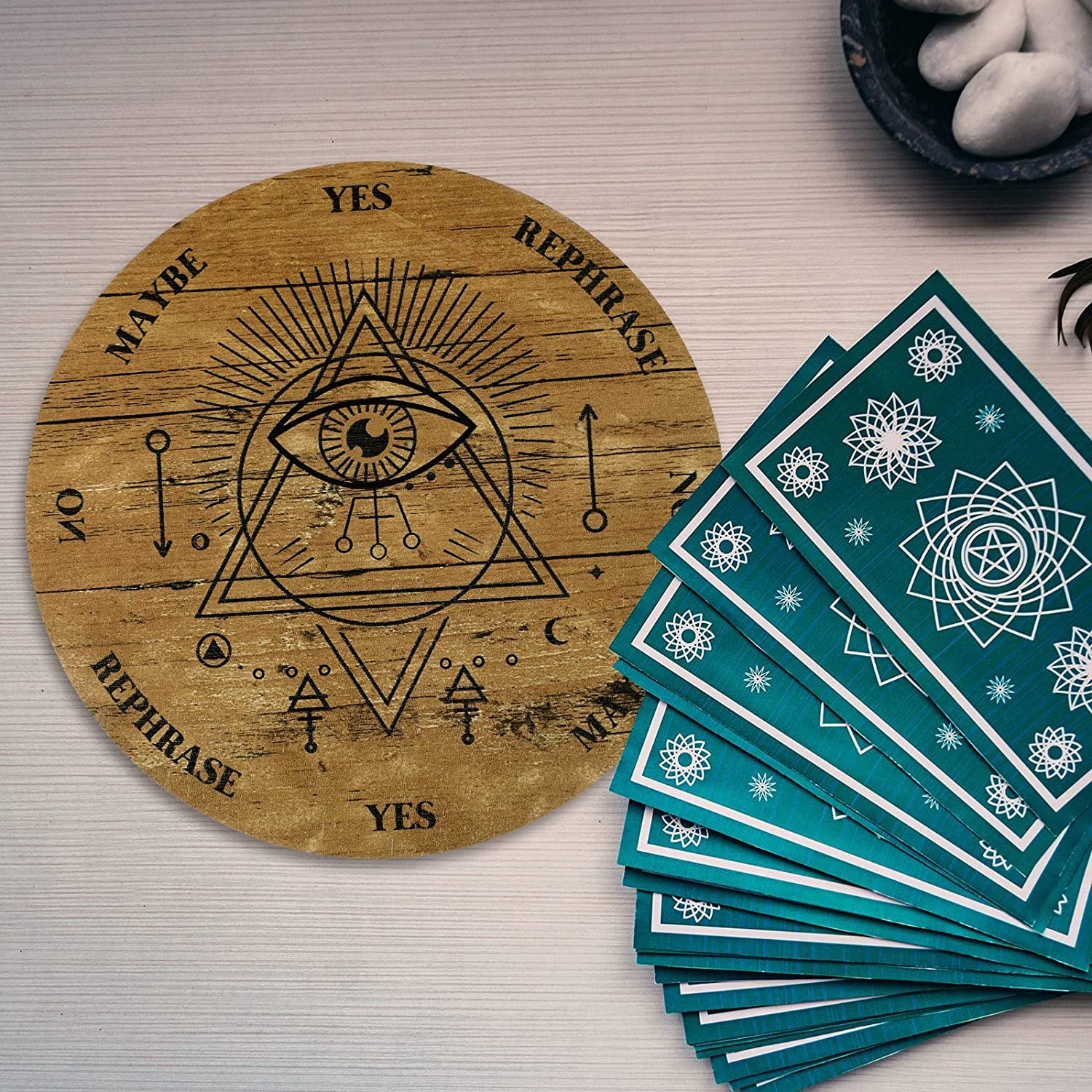 Wooden Divination Pendulum Crystal Necklace and Metaphysical Message Board Kit, 3.9 Inch