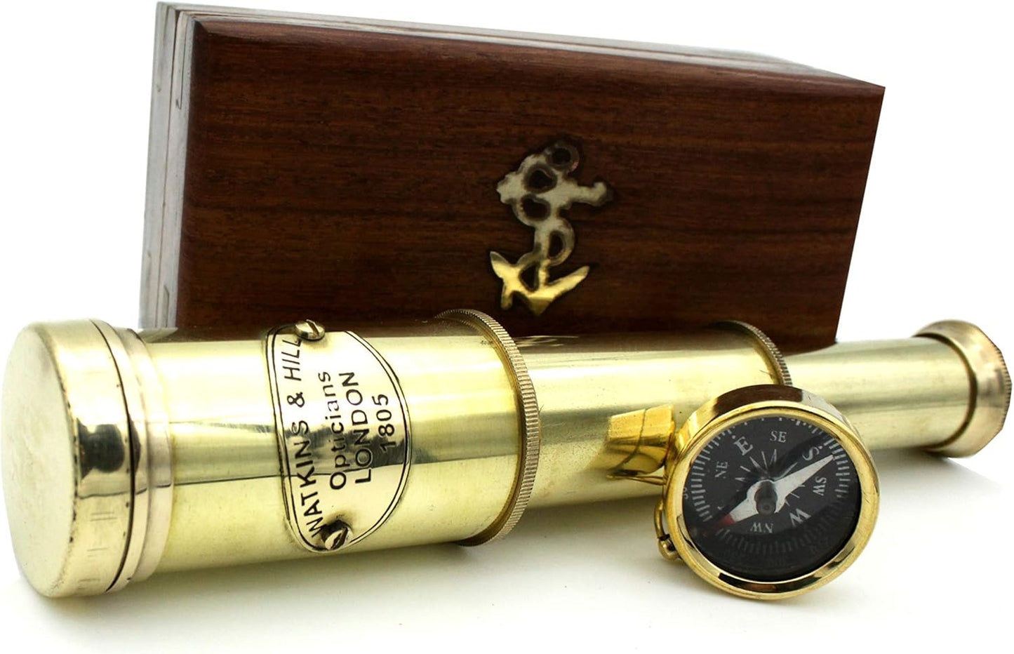 Nautical Brass Spyglass Telescope with Wooden Box