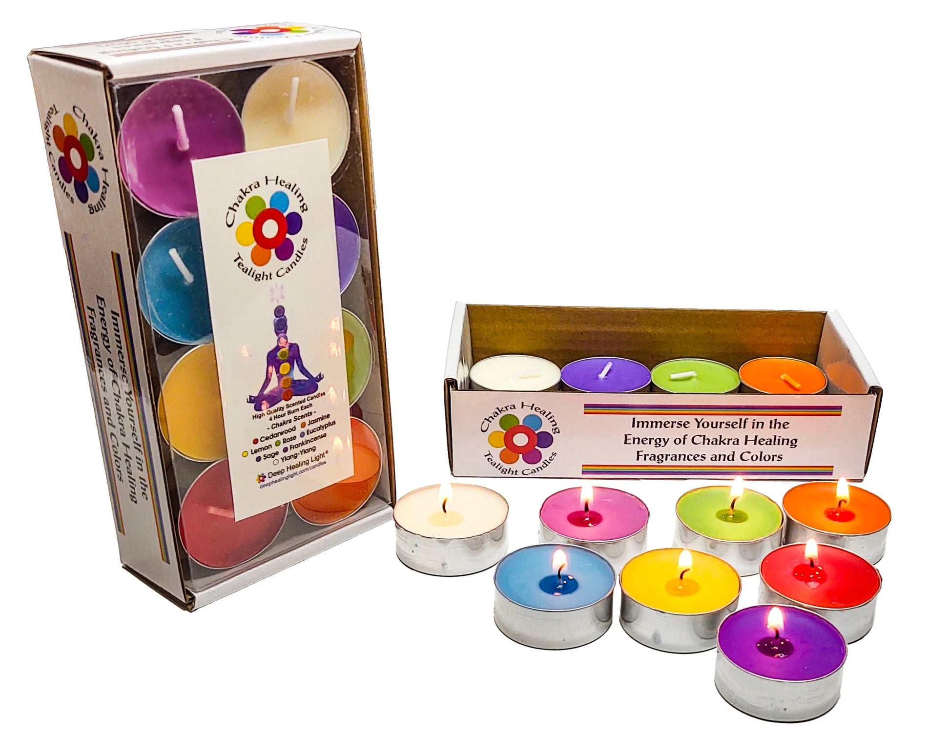 Chakra Scented and Colored Tealight Candles (16 Pc) with 8 Fragrances and Colors 