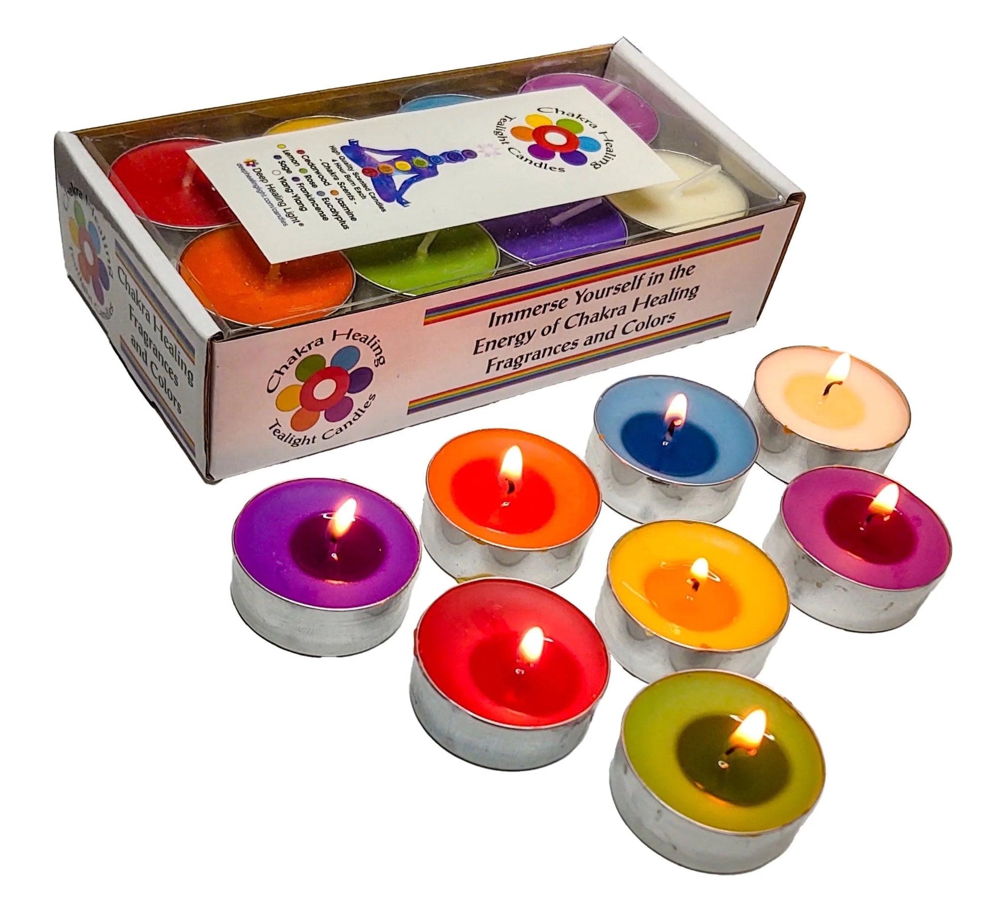 Chakra Scented and Colored Tealight Candles (16 Pc) with 8 Fragrances and Colors 