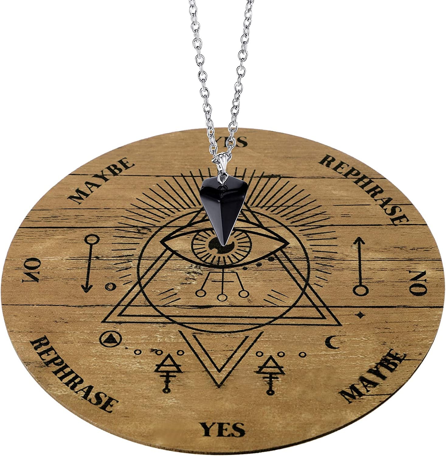 Wooden Divination Pendulum Crystal Necklace and Metaphysical Message Board Kit, 3.9 Inch